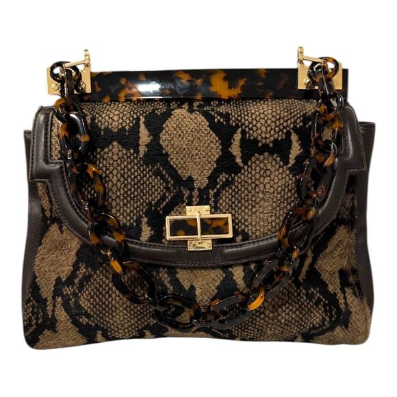 Tory Burch Snakeskin Calf Hair Shoulder Bag Tortoise Chain Mirror Clutch Rare - Picture 6 of 16